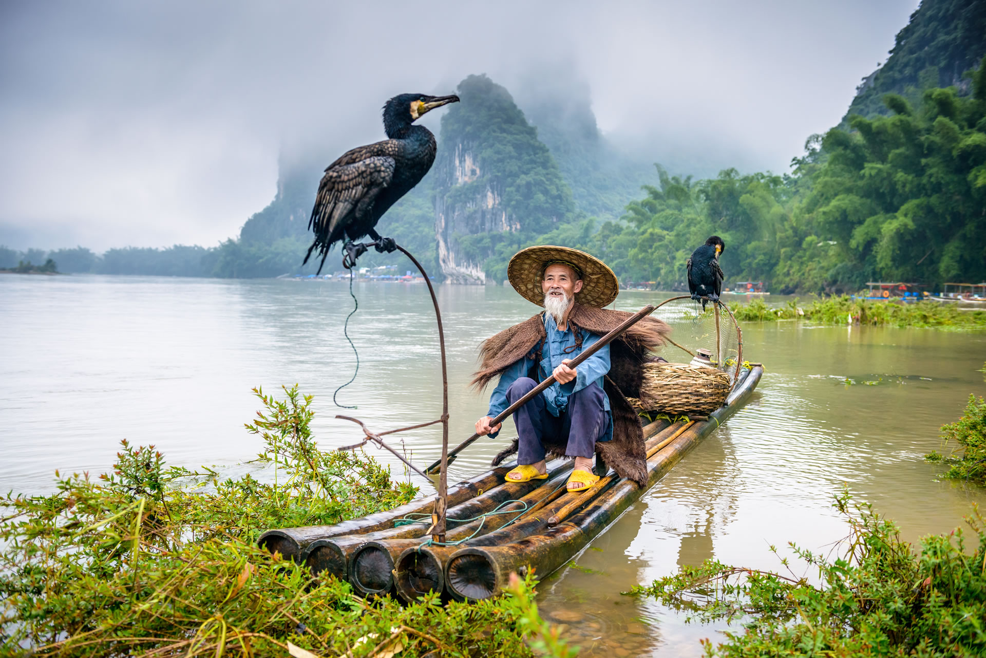 HR Cormorant Fisherman And His Bird On The Li River Yangshuo Guangxi (China)(Copyrigth Shutterstock 251448187)